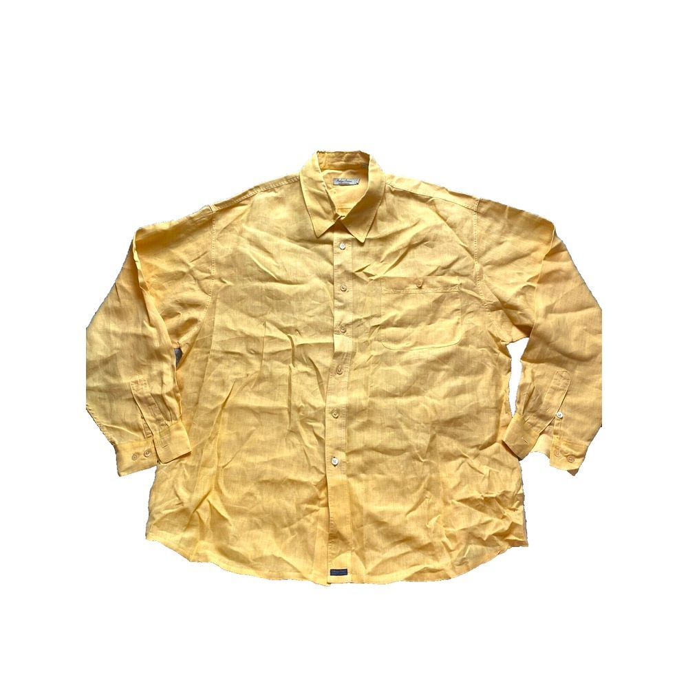 Indigo Palms Shirt Adult Extra Large‎ Yellow 100% Linen Button Up Casual Mens